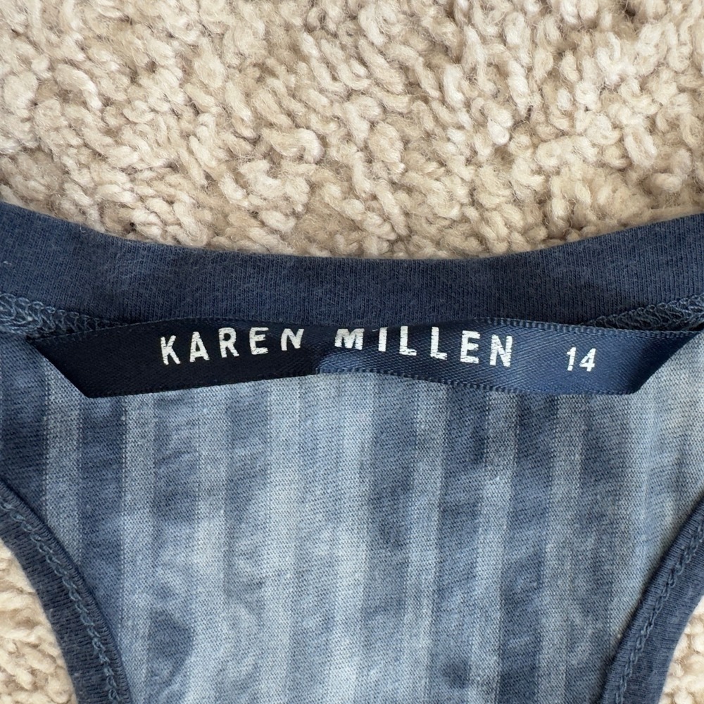 Karen Millen Blue Tie Dye Striped Racerback Tank Top Asymmetrical Hem Size 14 - Picture 7 of 9